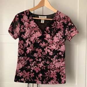 Pink and black floral pattern top
